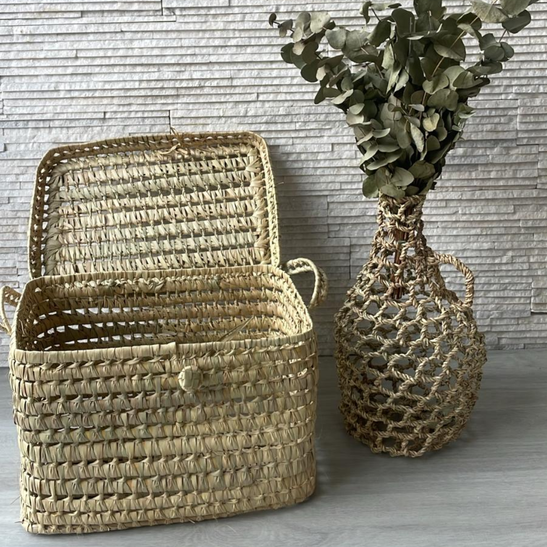 Malle 35 cm artisanale en palmier pour rangement