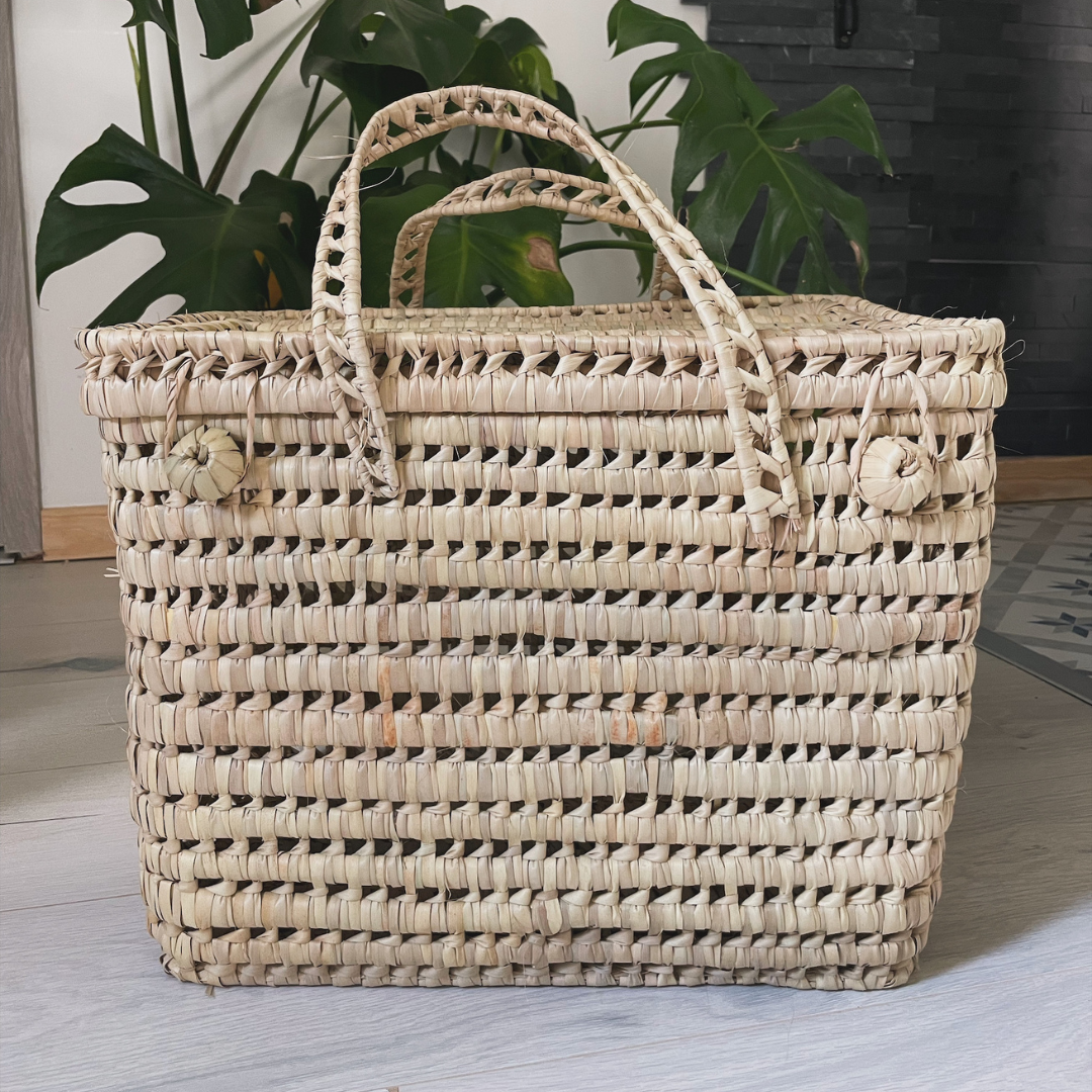 Malle 48 cm en feuilles de palmier avec poignées
