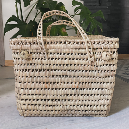 Malle 48 cm en feuilles de palmier avec poignées