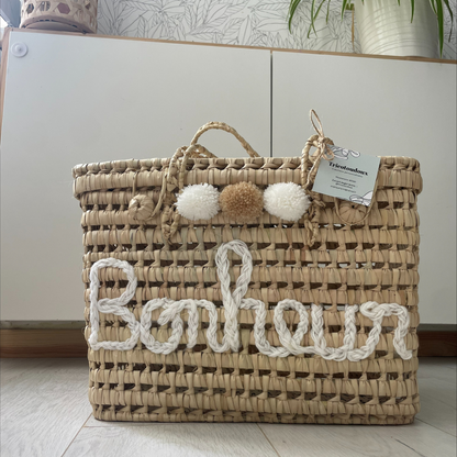 Malle 48 cm en feuilles de palmier personnalisée
