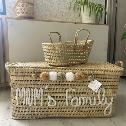 Grande malle personnalisée en feuilles de palmier pour la famille