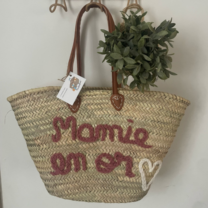 Panier cabas en feuilles de palmier personnalisé Mamie en or