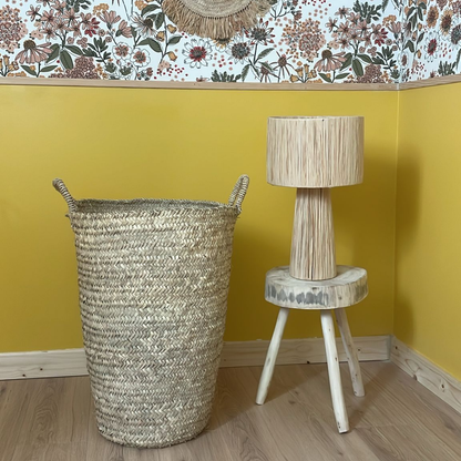 Grand panier haut en feuilles de palmier avec anses