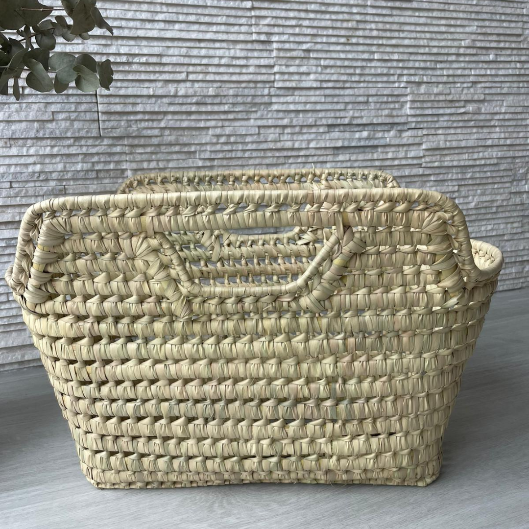 Panier porte-revues en feuilles de palmier pour rangement de magazines et livres